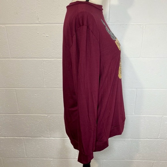 Perfect Peach Burgundy Wine Christmas Reindeer in Gold Sequins Long Sleeve Shirt - Picture 4 of 8